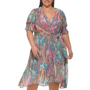 Tommy Hilfiger Fit and Flare Paisley Dress-Plus Sizes